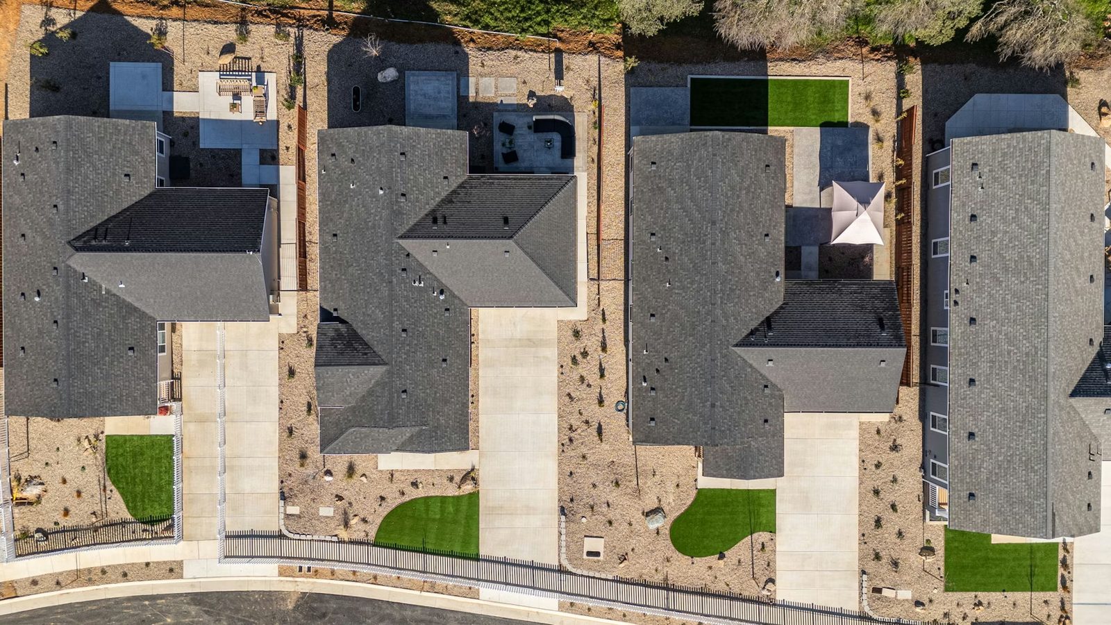 Aerial view of homes on permanent foundations within a planned community
